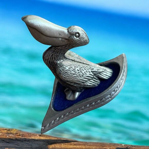 Image Other - Miniature Pewter Pelican On A Stand Vintage